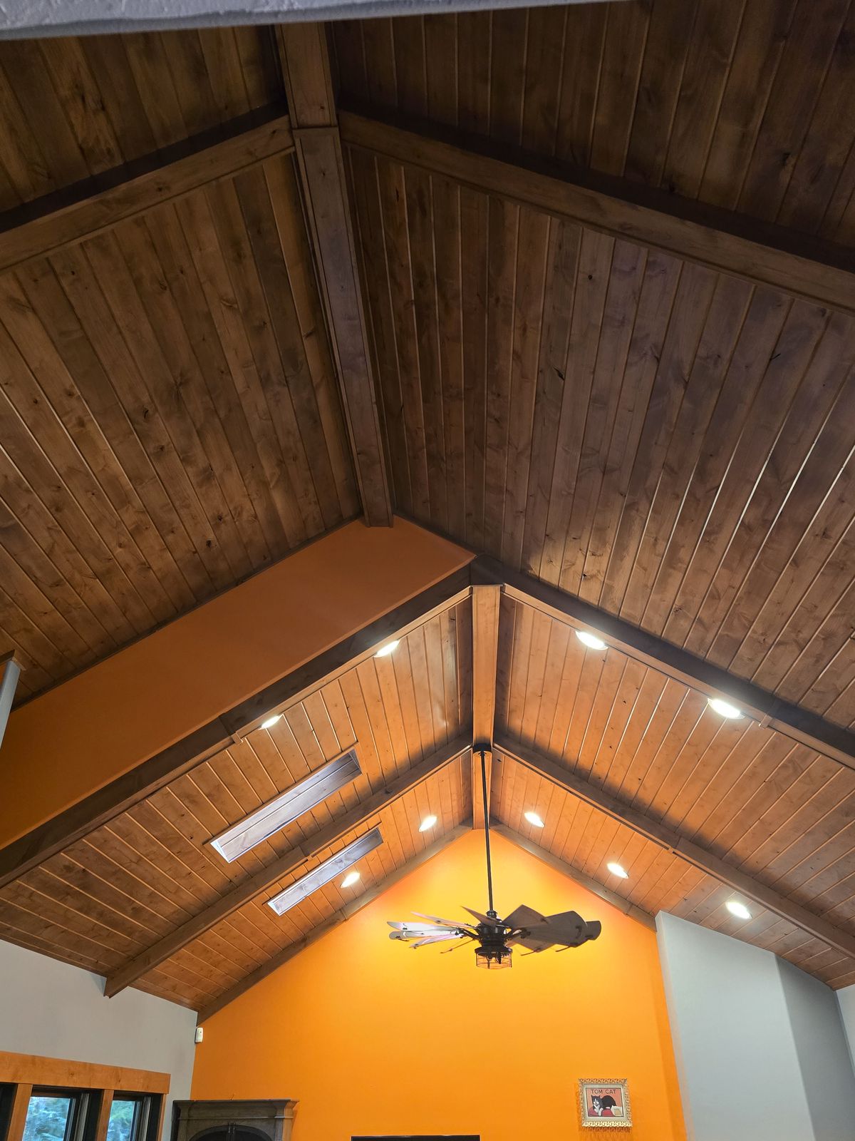 Vaulted wood ceiling with exposed beams